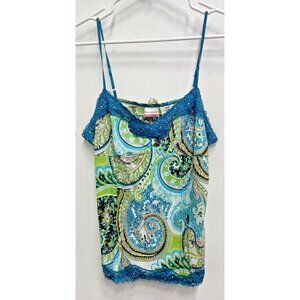 VTG Y2K No Boundaries Womens Babydoll Cami Tank Top XL Paisley Lace Beaded BOHO